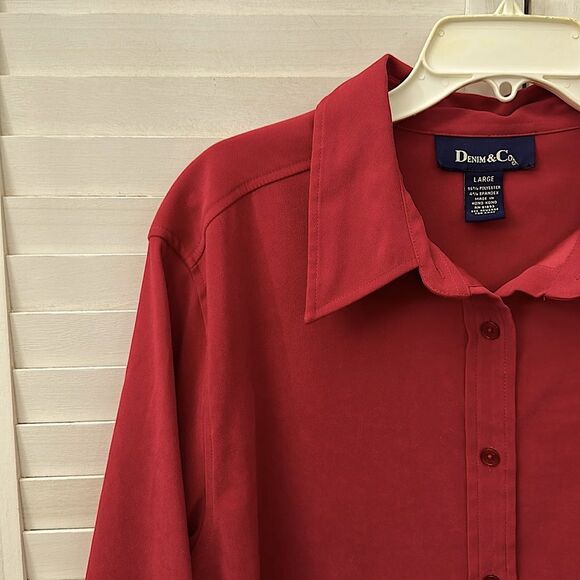 Denim&Co Shacket Red Size Large Long Sleeve - Picture 8 of 12